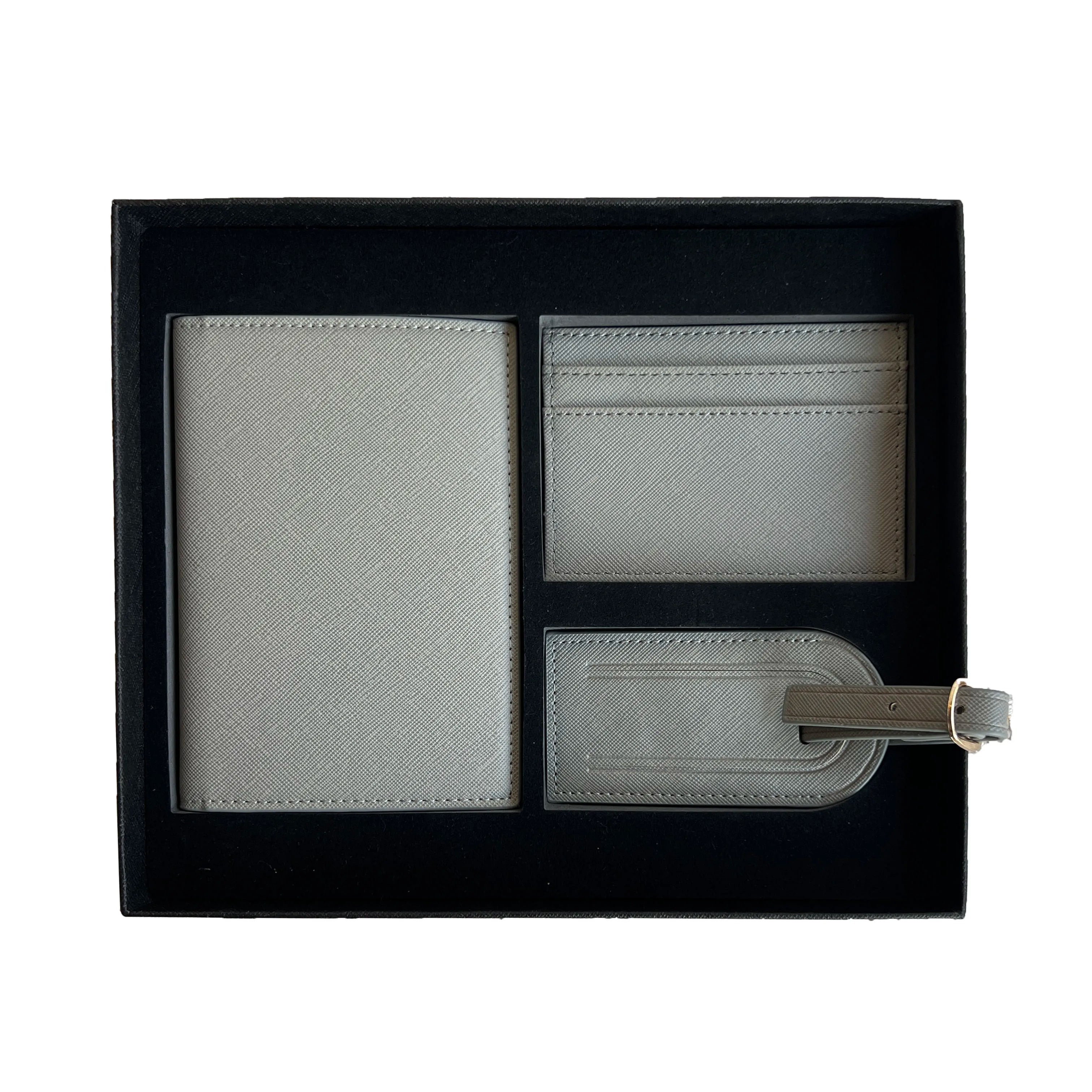 Free Custom Name Initial Gift Box Set Classic Saffiano Pattern Passport Cover  Luggage Tag Cardholder Travel Accessories