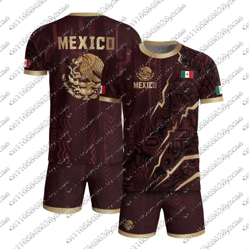 Mexico Football Jersey National Flag Print Soccer Shirt Breathable and Quick DryingTeam Kit T-shirt Shorts Set for Men and Women