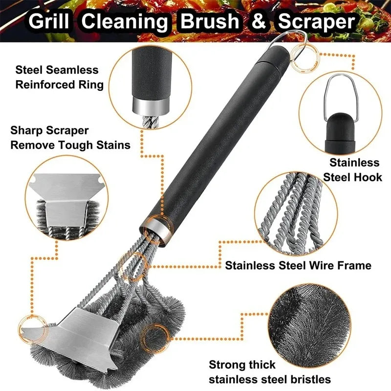 BBQ grill cleaning brush steel wire brush for cleaning BBQ grill and BBQ stove steel brush specialized cleaning tool for BBQ