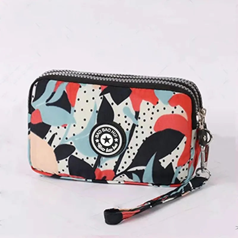 Stylish Jellyfish Print Triple Zipper Phone Bags, Compact Canvas Clutch Purse for Women’s Daily Essentials Casual Wallets Use
