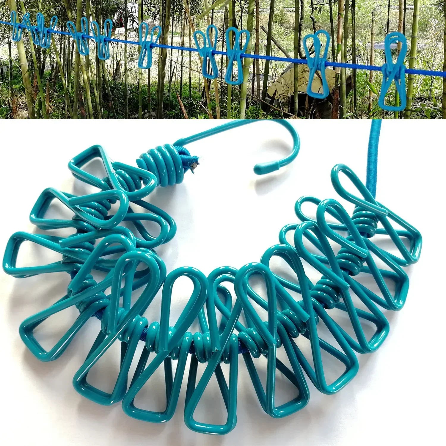 Durable Clothesline Portable Lightweight Windproof Non-Slip 12 Clips Elastic Laundry Drying Outdoor Camping Travel RV Beach Dorm