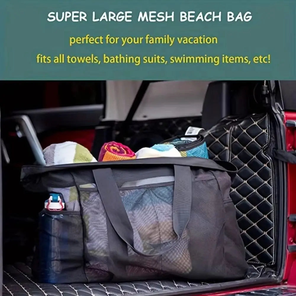 Large-Capacity Mesh Beach Handbag Drawstring Lightweight Travel Wash Tote Bag with Handle Quick Dry Portable Bath Storage Bag