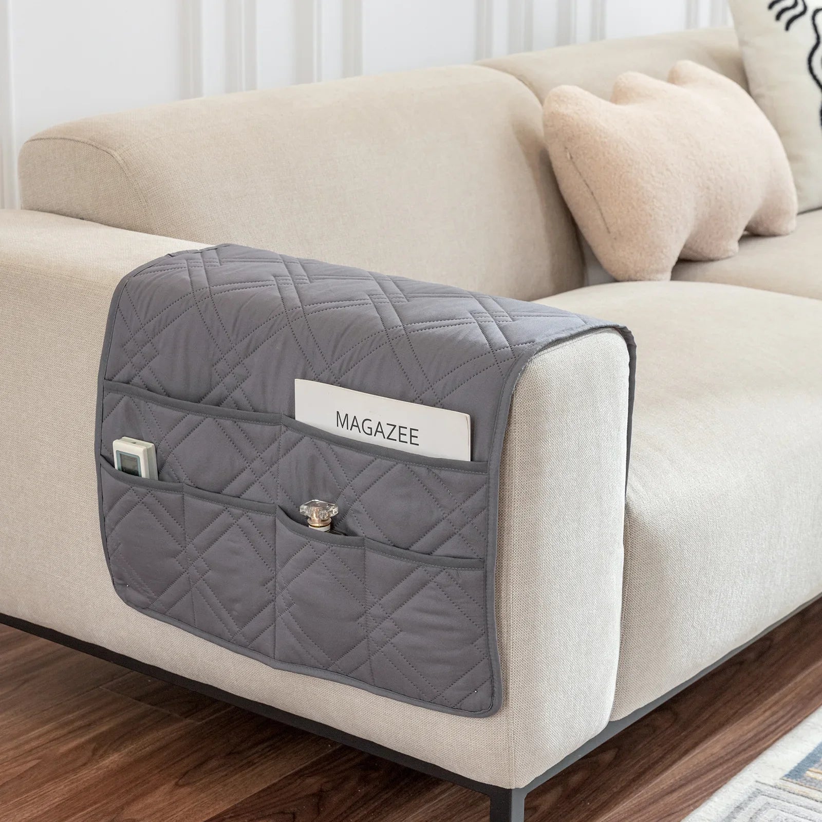 New Sofa Hand Towel with Storage Pocket Magazine Remote Control Sofa Recliner Armrest Clutter Management Bag
