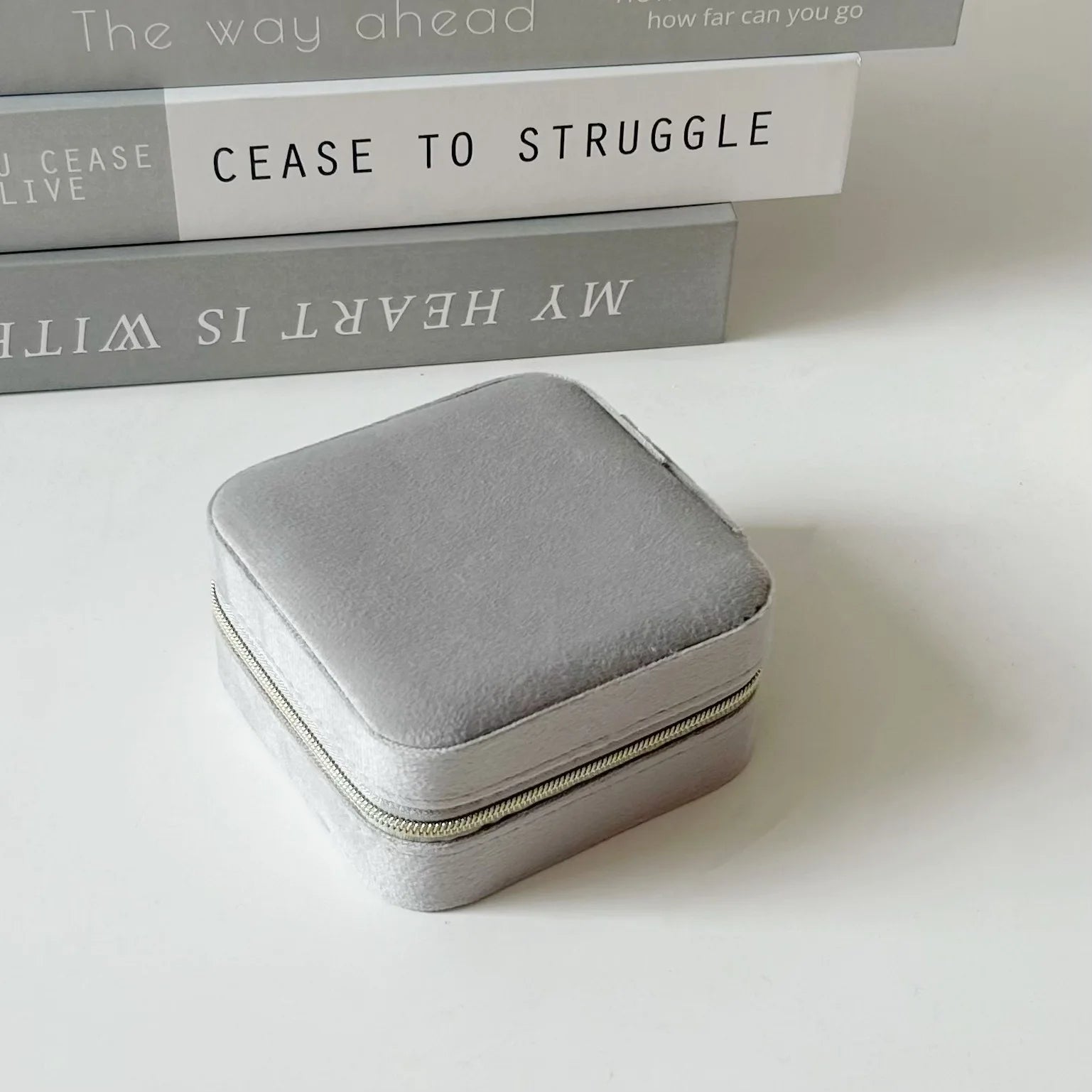 Portable Mini Velvet Travel Jewelry Box,Compact Zippered Organizer with Mirror for Rings Earrings On-the-go,Velvet Jewelry Case