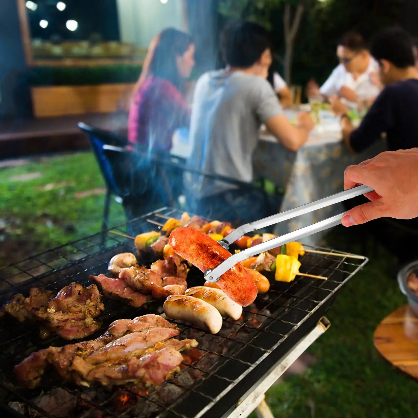 New 304 Stainless Steel Sausage Turning Grill Tongs for Bacon Steak Meat 30/40/50cm ExtraLong Grill Tong kitchen Accessories