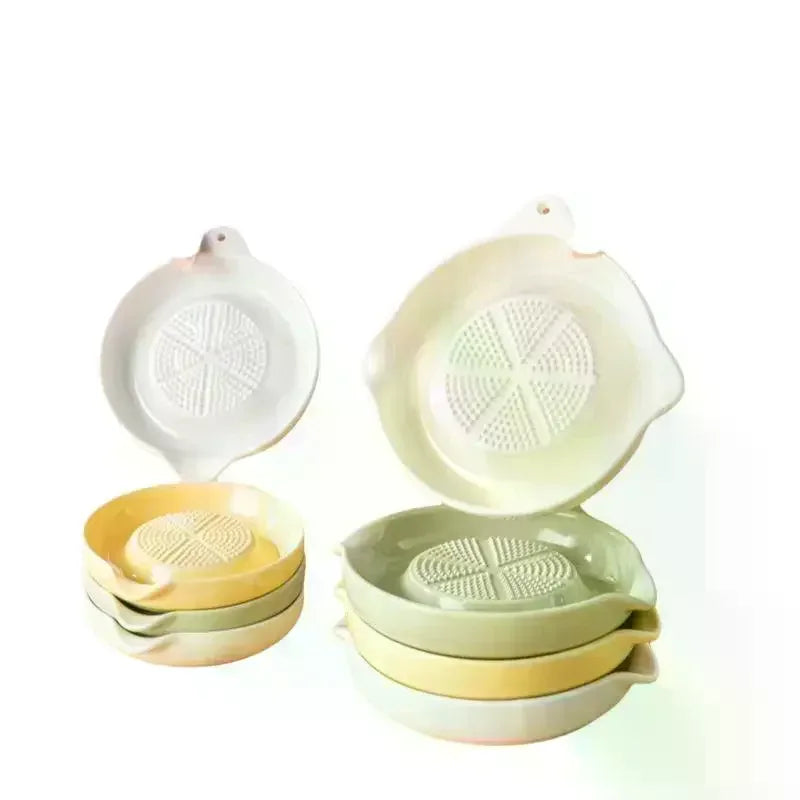 Ceramic Garlic Grater Plate Japanese Style Porcelain Ginger Wasabi Grinder With Spout Kitchen Pasta Making Tool Kitchen Supplies