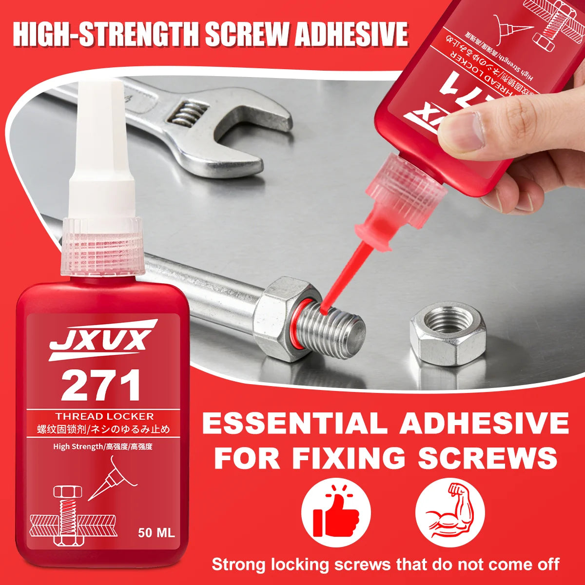 Jxvx 100% High Strength Red Adhesive for Fixing Screws, 50ml Anaerobic Glue, Anti-Loose Screw Glue, Fast Curing Thread Fixing Adhesive for Screw, Widely Used