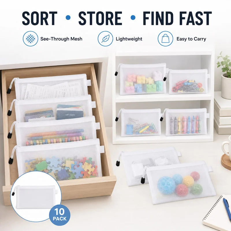 10PCS Storage Bag Miscellaneous Organizer A4 A5 A6 Mesh Zipper Pouch Waterproof Children Zipper Transparent Finishing Storage