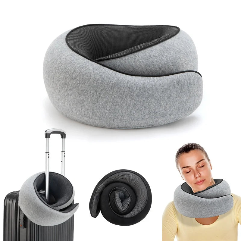 High-Density Memory Foam Neck Travel Pillow 360° Surround Support Ergonomic Design for Airplane Travel Comfort