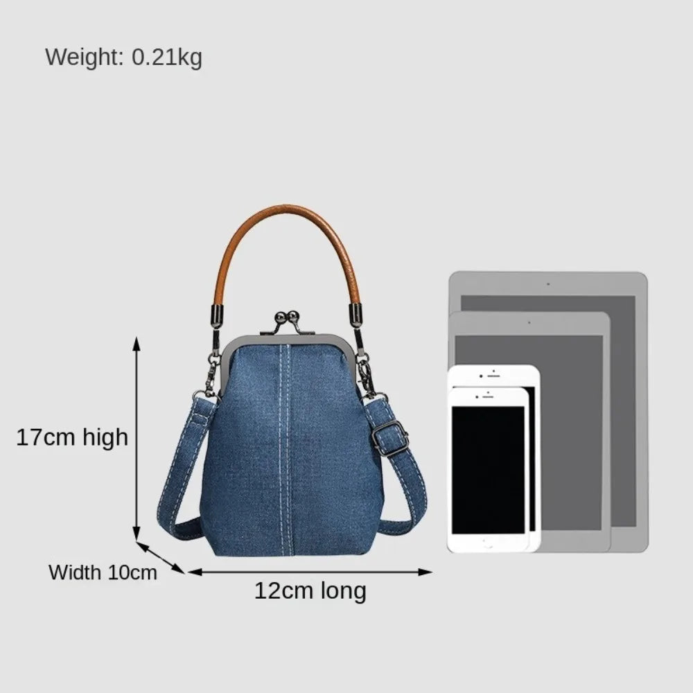 New Vintage Style Women Handbag Fashionable Navy Blue Designer Shoulder Bag Versatile Lady‘s Denim Purses Crossbody Bags