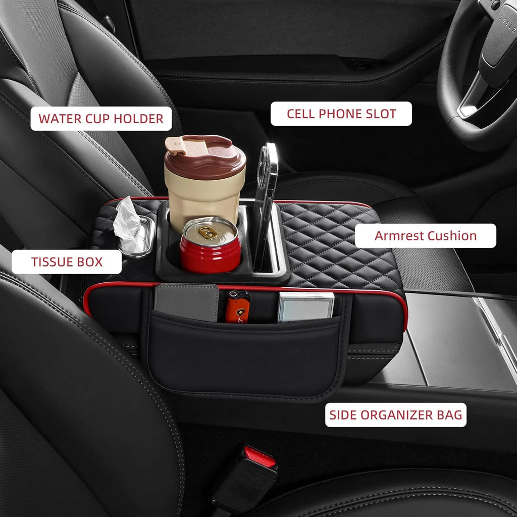 Center Console Organizer with Cup Holder Car Armrest Storage Box Armrest Heightening Cushion Pad for Car Interior Auto Accessory