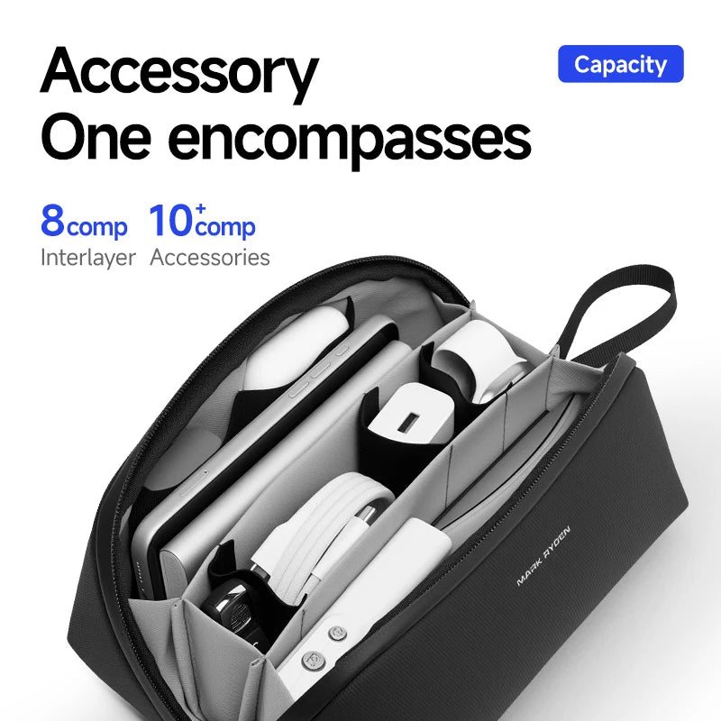 MARK RYDEN "TechPod" Tech Organizer Bag YKK Zipper Multi-compartment Electronic Accessories Pouch For Travel and Business