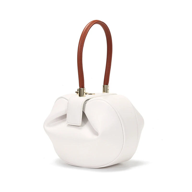 HIFASHION Genuine Leather Top Handle Bags For Women Chic Novelty Round Small Daily Purses Cowhide Party Luxury Designer Handbags