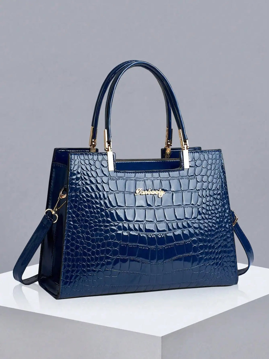 Elegant Crocodile Pattern Shiny Leather Crossbody & Top Handle Handbags, Luxury Business Casual Women Bags, Fashion Office Shoulder Bag, Creative Moth