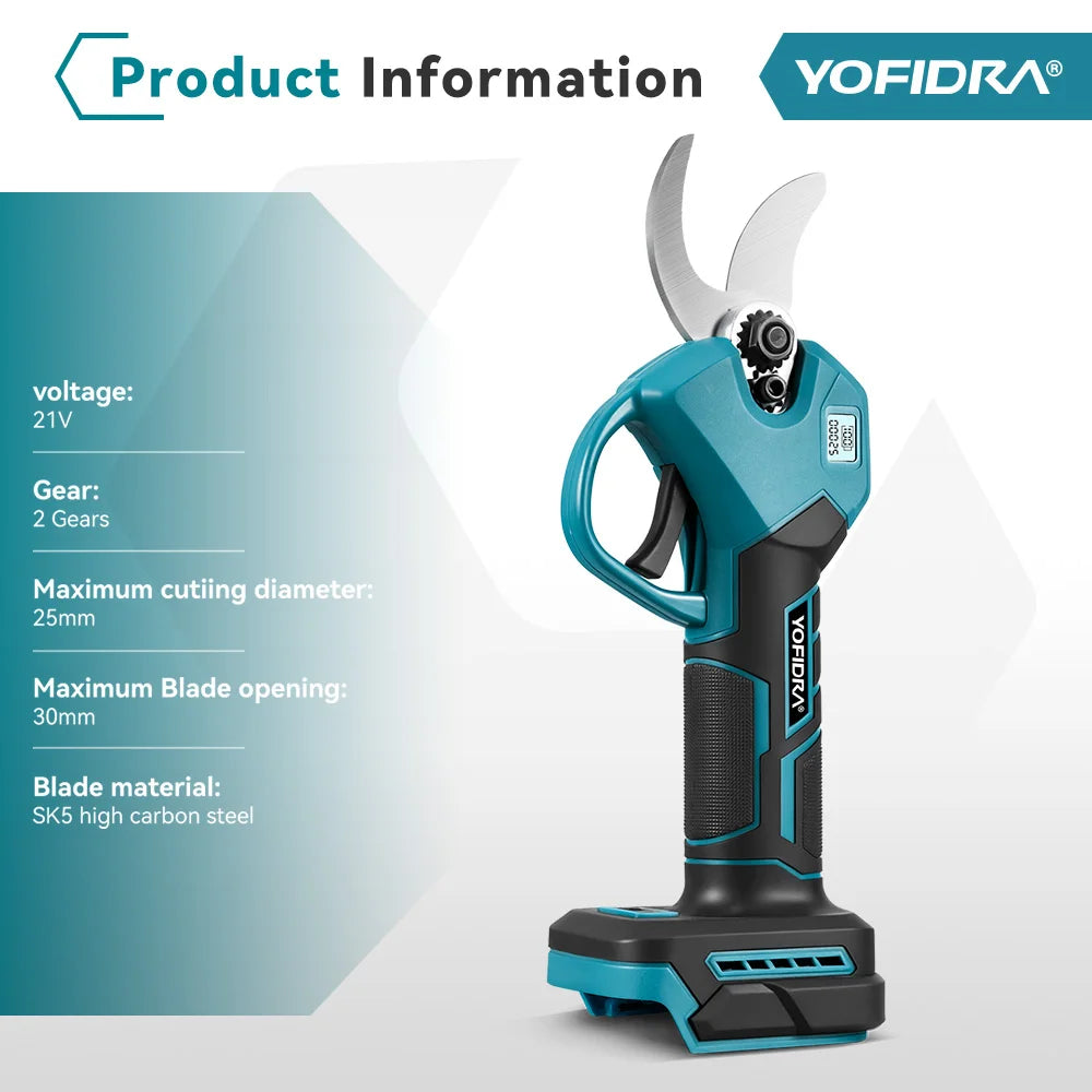 YOFIDRA 30mm Brushless Electric Pruner Cordless Handheld Orchard Shrub Pruning Tree Branches Cutter For Makita 18V Battery Pin