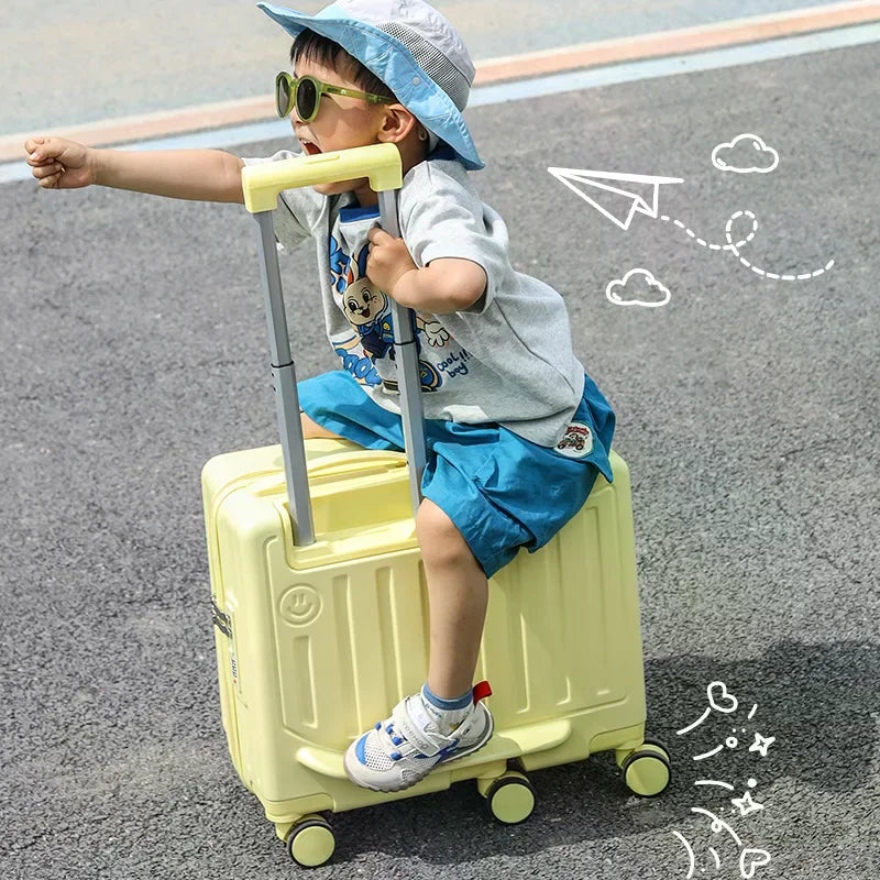 Kids Luggage Ride On 20 Inch Carry On Password Lock Portable Rolling Suitcase for Short Trip Toddler Birthday Present Travel Cut