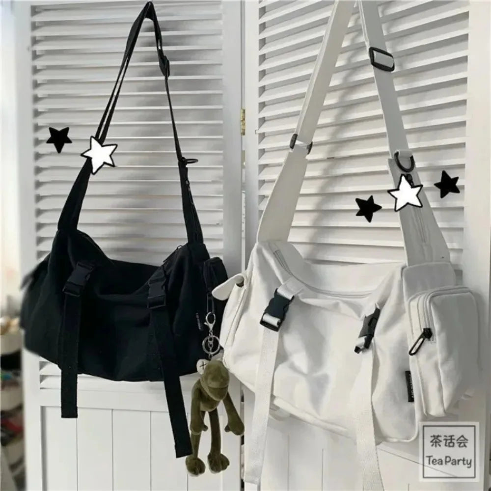 Crossbody Bags Canvas Women Youth Men Fashion Casual Large Capacity Handbags Shoulder Bags Solid Color Ladies Messenger Bag