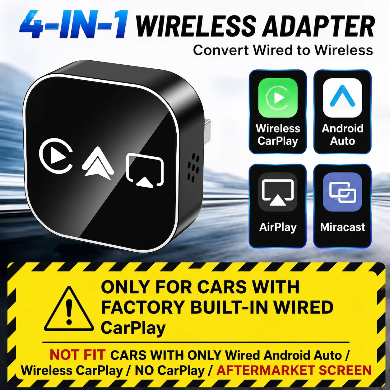 4in1 Wireless Carplay Smart Box Android Auto Adapter Mirror Link Airplay Plug&Play Connect For VW Toyota Nissan Honda Kia Opel