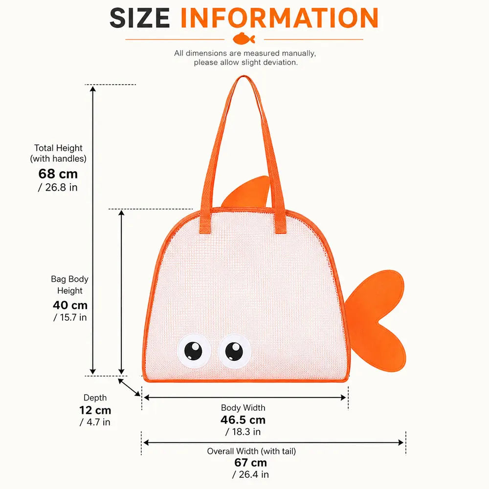 Cartoon Mesh Beach Bag Large Capacity Foldable Sand Toy Storage Tote Bag Lightweight Swim Pool Bag for Beach Travel Camping