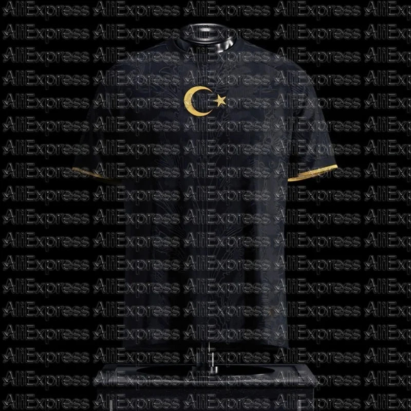 2026 Türkiye Summer Carnival Football Fans Flag Print Fans Black Red Two Color Jersey Adult Children Round Neck Fashion T-shirt