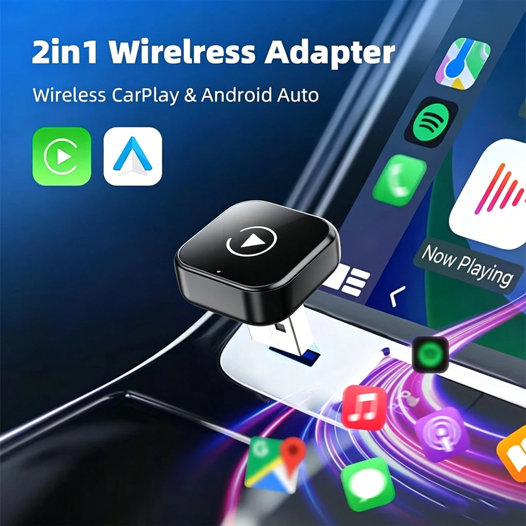 2in1 Wireless Carplay Adapter Wireless Android Auto Adapter Plug and Play USB Connection Wired to Wireless CarPlay Android Auto