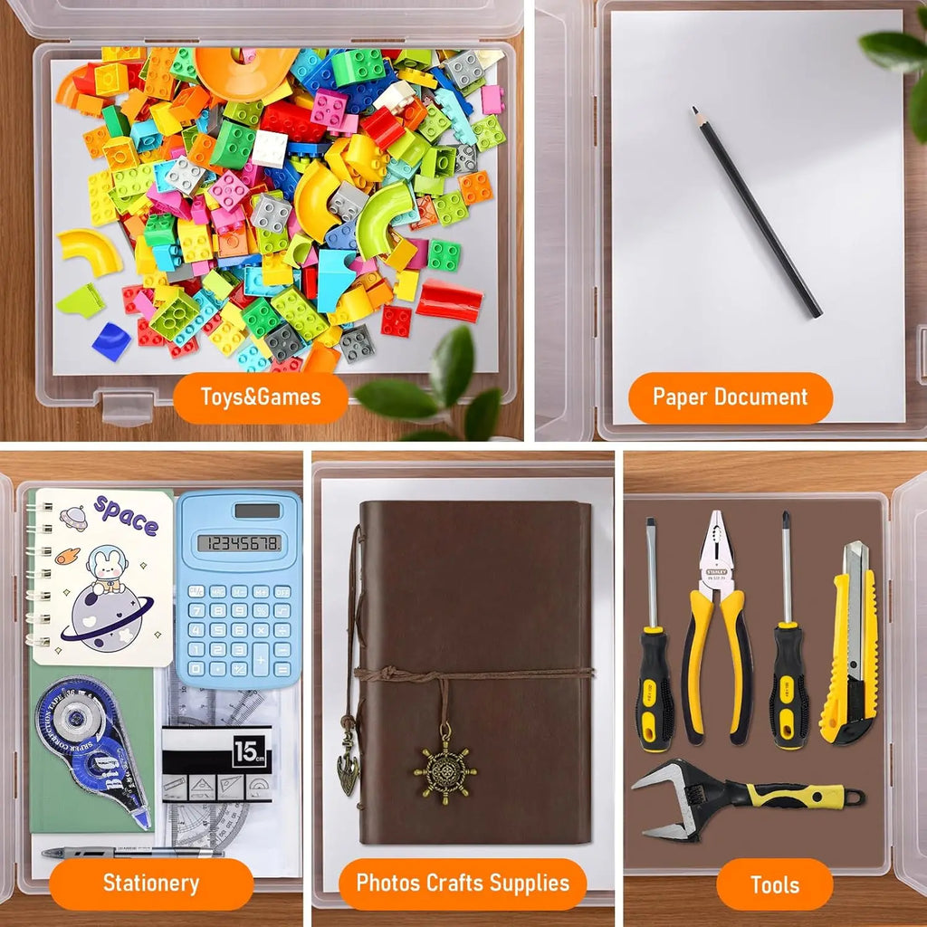Portable Project Box with Handle – Transparent File Storage Container (8.5 x 11 Inches / A4 Size) – Scrapbooking Organizer
