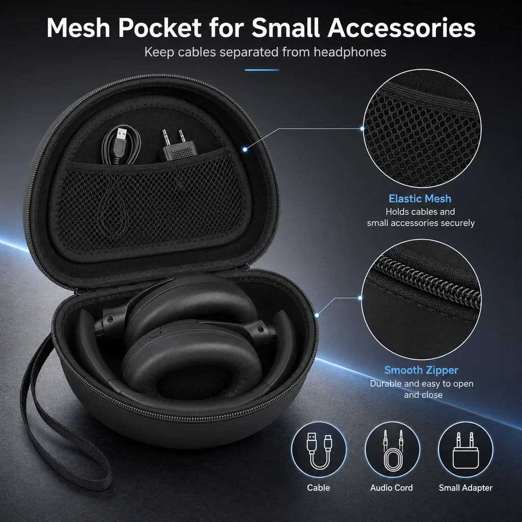 Hard Headphone Case For JBL Tune 520BT 510BT Compatible With TOZO HT3 Picun B8 JLab JBuds Lux ANC Beats Foldable Travel Bag Only
