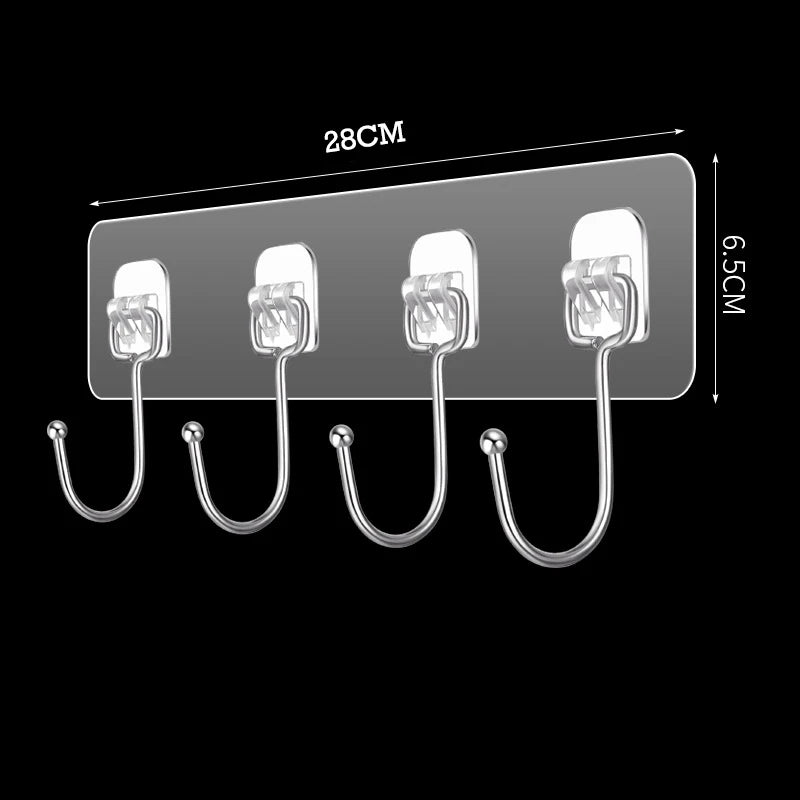 3/4/5/6 Row Transparent Wall Hooks Strong Adhesive Door Wall Hangers for Kitchen Bathroom Towel Clothes Key Holder Organizers