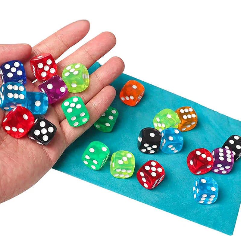 10/20/50pcs Dice 14mm Transparent Colorful 6Sided Acrylic Rounded Edges Dice for Table Board Games Party Entertainment Props TMZ