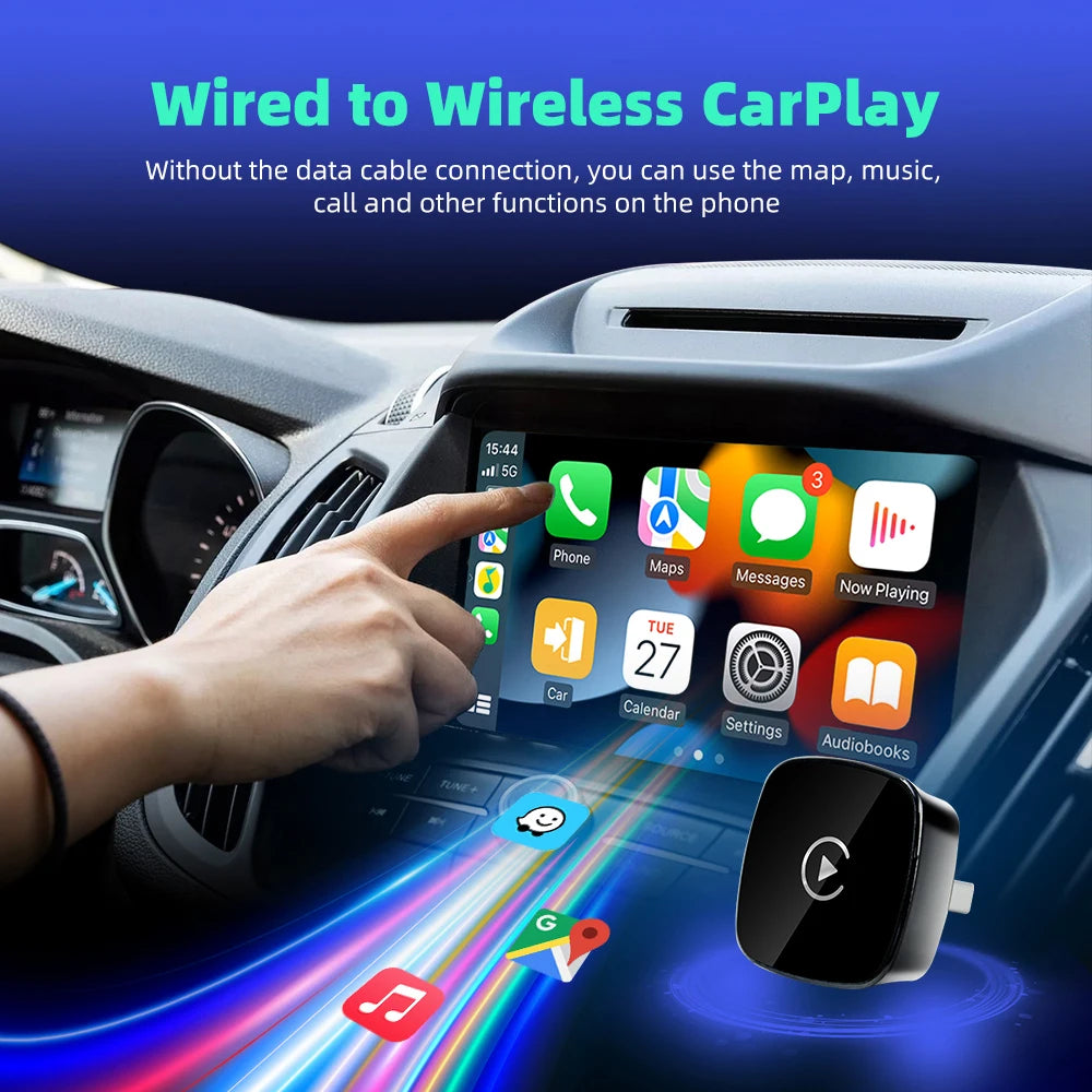 Wireless CarPlay Adapter 5.8GHz WiFi Bluetooth 5.3, Plug & Play for Apple CarPlay ,  Voice Control for iPhone & Android