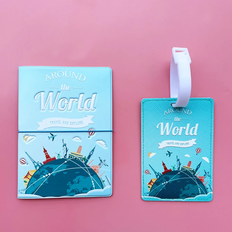 2pcs/Set Passport Holder Luggage Tag Travel Passport Protective Cover Suitcase Label Name ID Address Holder Travel Accessories