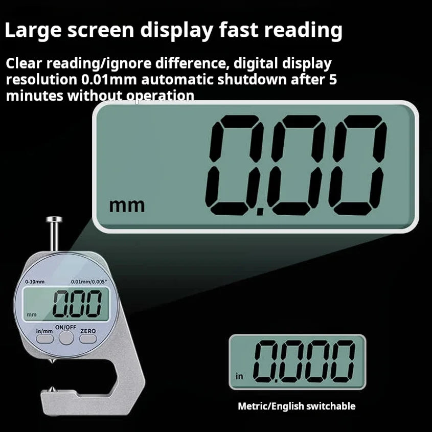 Digital Display Thickness Gauge Zinc Alloy Electronic LCD Micrometer Metric Imperial Wall Thickness Measurement Tools 0-10/20mm