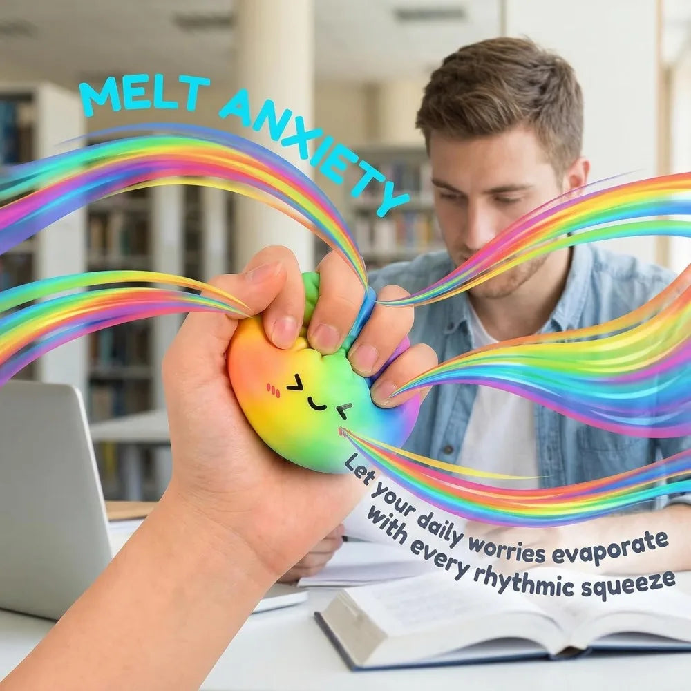 Rainbow Color Dumpling Squishy Toy with Bamboo Slow Rising Stress Relief Fidget Ball Soft Squeeze Toys for Adults & Kids
