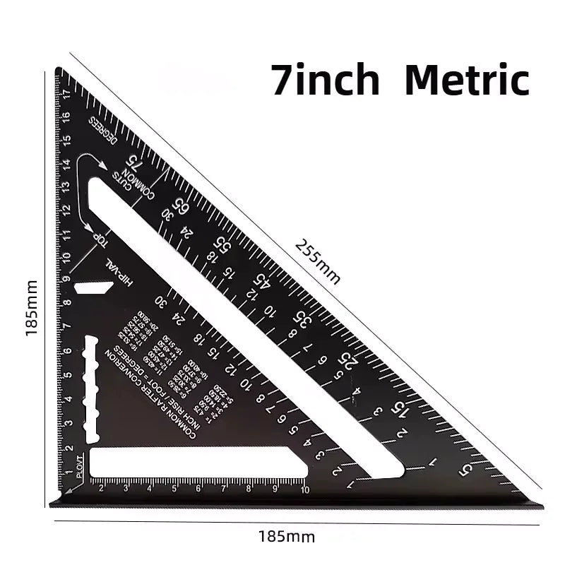 Aluminium Alloy 7/12'' Square Metric Triangle Ruler Made of Aluminium 90 Degree Thin Style Triangle Protractor