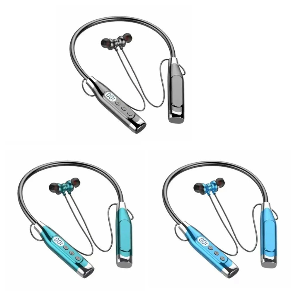 LED Digital Display Neckband Headphones Neck-mounted 3D Stereo Wireless Bluetooth Earphones Mega Bass Waterptoof Sports Headsets