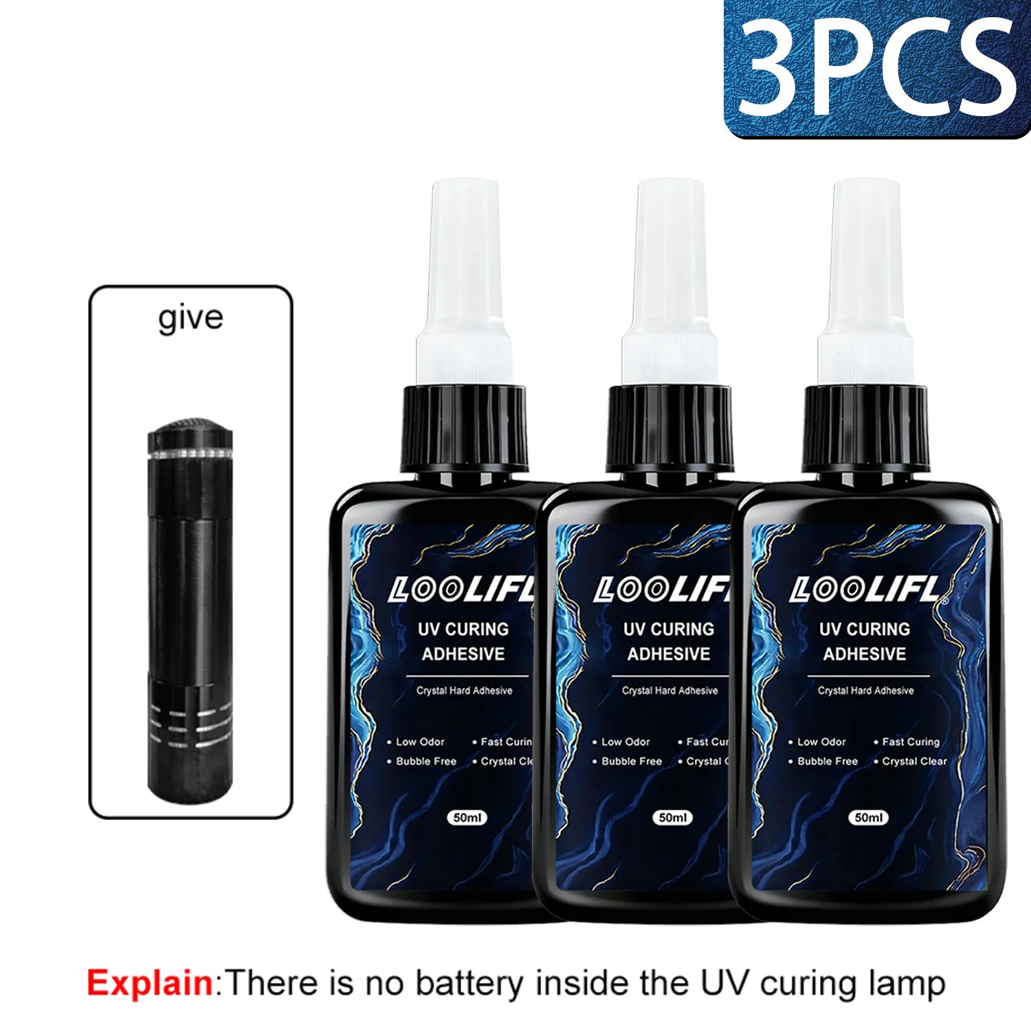 50g New High-Strength UV Glue Curing Resin Adhesive (Equipped With UV Flashlight) Suitable For glass Crystal And Handmade DIY