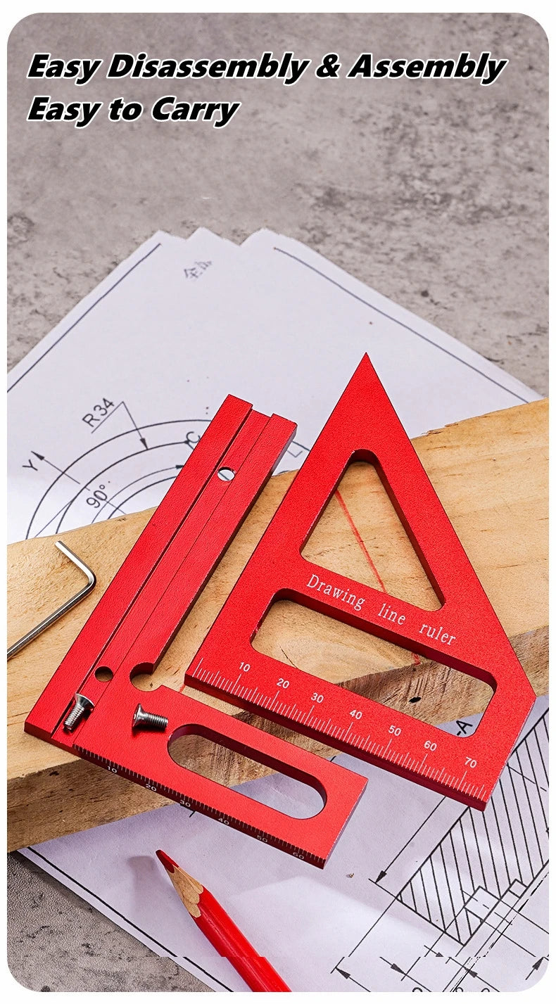 3D Multi-Angle Measuring Ruler,45/90 Degree Aluminum Alloy Woodworking Square Protractor,Drawing Line,Miter Triangle Ruler