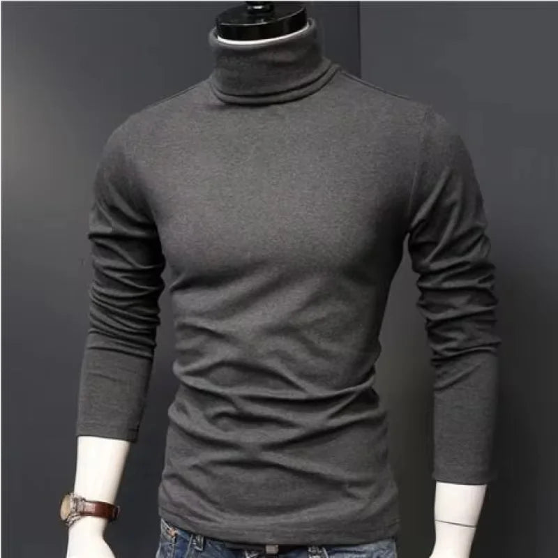 2026 Autumn Winter Men's High Neck T-shirt Slim Fit Fashion High Elastic Long Sleeve Cotton Casual Breathable Apparel Pullover