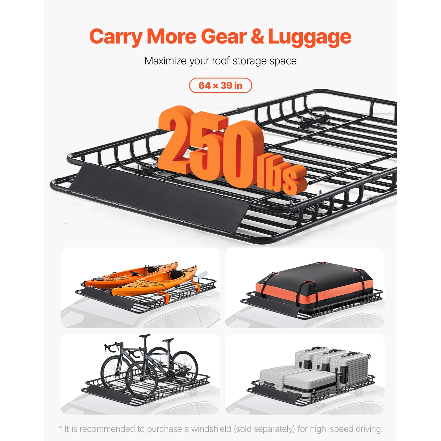 SucceBuy Roof Rack Basket 64x39x4.1" Universal Rooftop Cargo Carrier Anti-Rust Alloy Steel Car Top Luggage Holder for SUV Truck