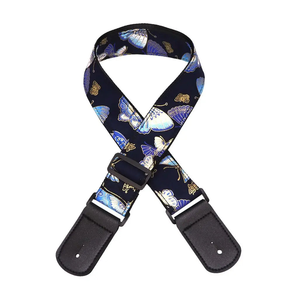 Vintage Guitar Strap Embroidered Print Red Crowned Crane Electric Guitar Belts Waves Ethnic Style Guitar Shoulder Belt Ukulele