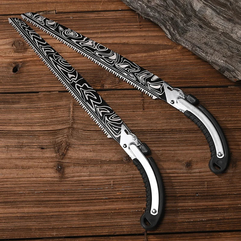 Damascus Patterned Waist Saw Pruning, Manual Logging Pruning, Garden Saw, Outdoor Hand Saw