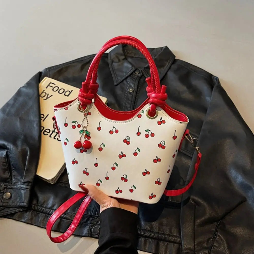 Cherry Pendant Cherry Crossbody Bag Large Capacity Korean Style Basket Shoulder Bag All-match Message Bag Small Tote Bag Travel