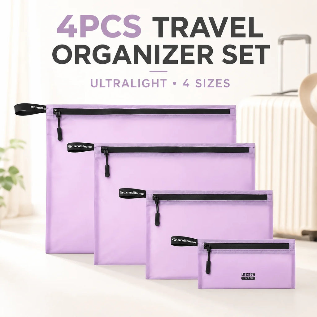 4Pcs Ultralight Packing Organizer Bags Set, Water-Resistant Nylon Zipper Pouches, 4 Sizes for Travel Luggage Clothes Toiletries