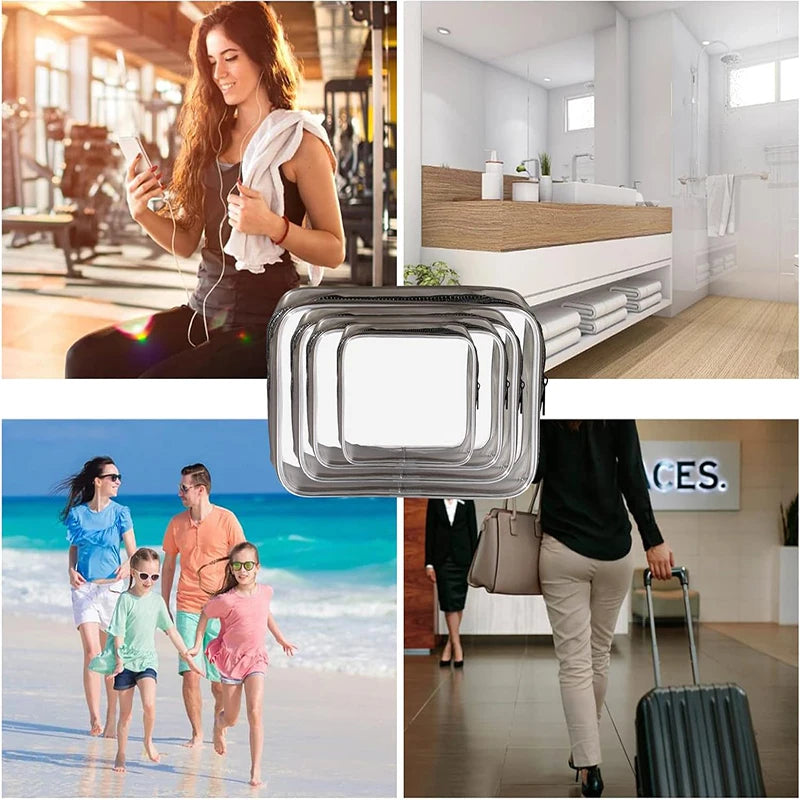 4 Pcs Clear Travel Toiletry Bag Makeup Bag with Zipper PVC Waterproof Travel Wash Bags Portable Storage Bag Cosmetic Bag Set