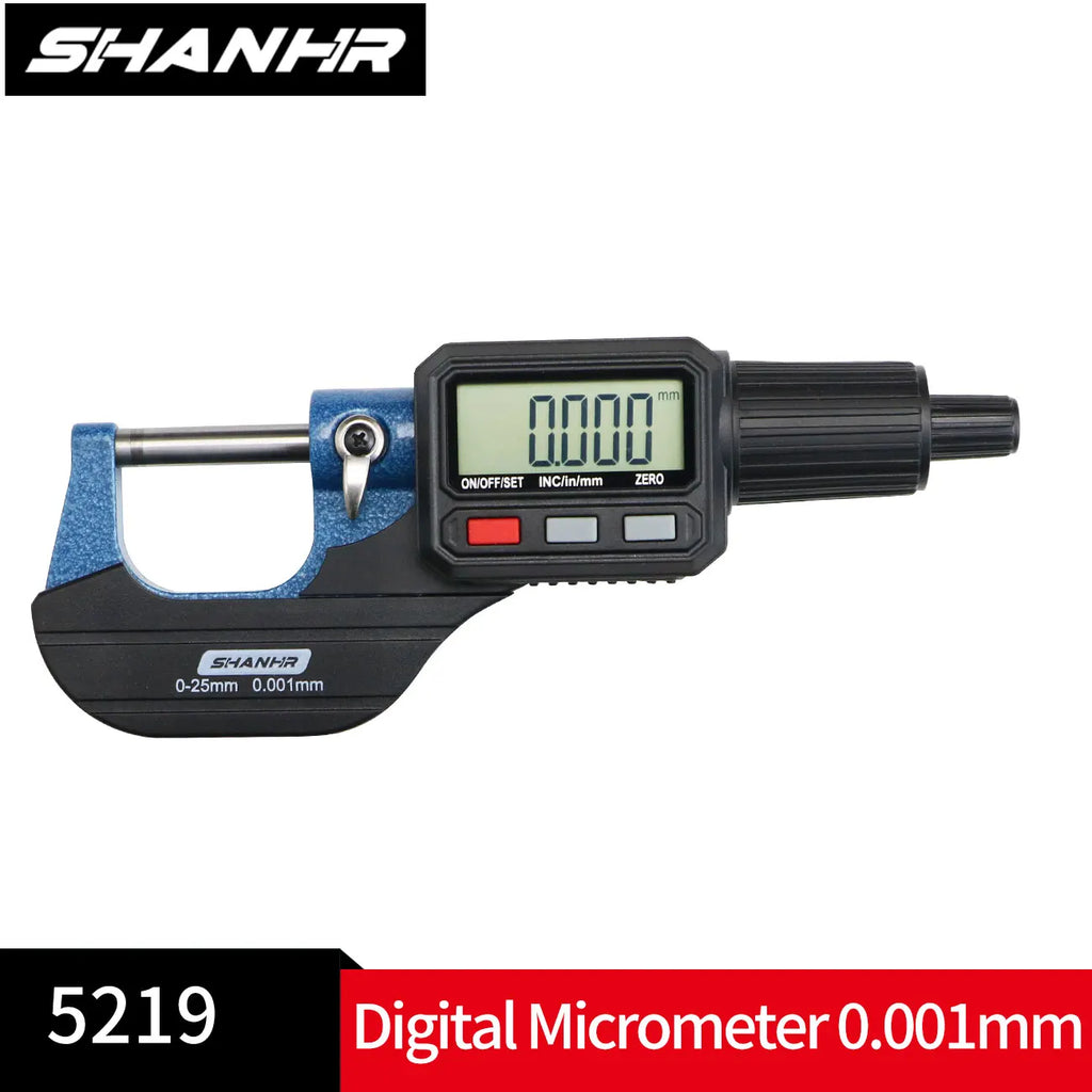 SHANHR 0-25mm Digital Micrometer Metric Inch Conversion ABS Function Large LCD Display Precision Micrometer Measuring Tool