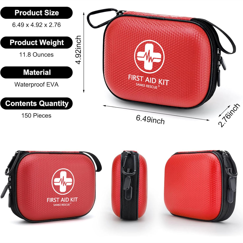 150 Piece Mini First Aid Kit Small Waterproof Hard Shell Medical Kit for Home Car Travel Camping Truck Hiking Sports Office