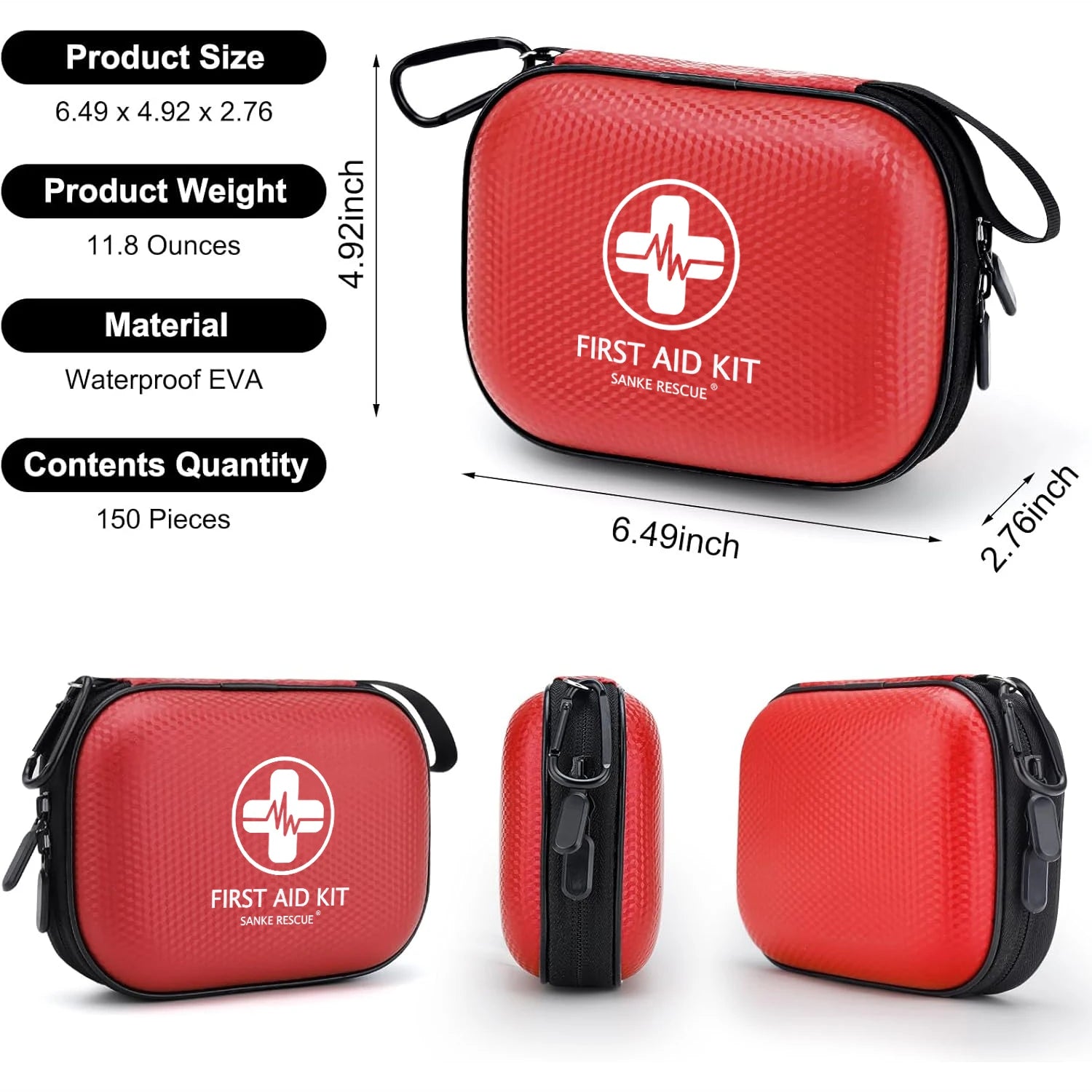 150 Piece Mini First Aid Kit Small Waterproof Hard Shell Medical Kit for Home Car Travel Camping Truck Hiking Sports Office