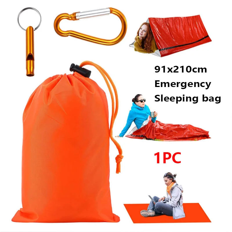 Portable Waterproof Emergency Survival Sleeping Bag Hiking Camping Gear Thermal Bivy Sack First Aid Rescue Kit Mylar Blanket