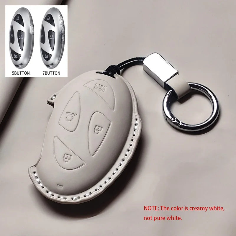 Car Remote Key Case Cover for Hyundai Grandeur GN7 Kona Ev 2023 Ionic 6 5/7 Bottons Leather Keychain Durable Luxury Accessories