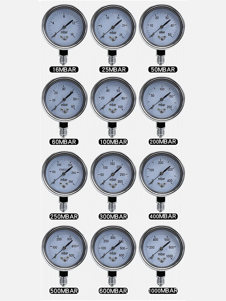 0-16mbar 50mbar 60mbar 100mbar 200mbar Calibratable mbar Pressure Meter mbar Gauge Adjustable Gas Micro Pressure Gauge Manometer